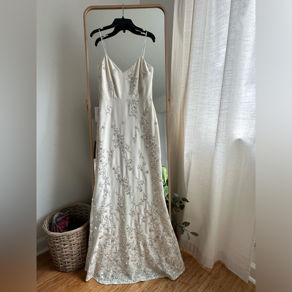 NWT Self Portrait WHITE EMBELLISHED V NECK MAXI DRESS, Sz 2
